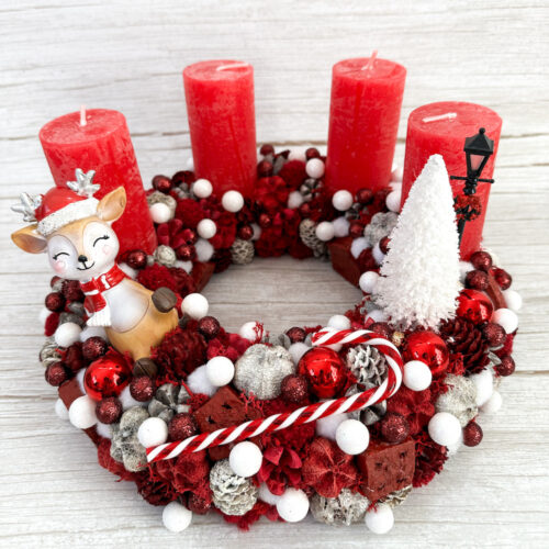 Adventi koszorú - Piros őzike